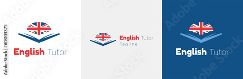 English tutor logo design set, language lesson modern logotype symbol, grammar school emblem concept, vocabulary education editable commercial illustration, branding, brand identity isolated