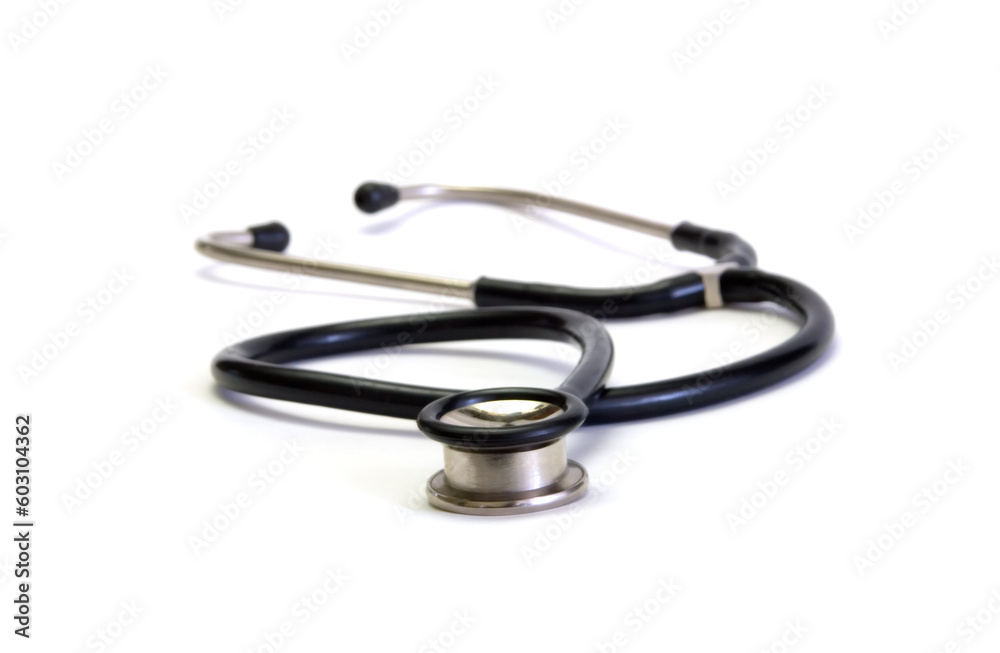 close-up view of stethoscope on white background close-up view of stethoscope on white background