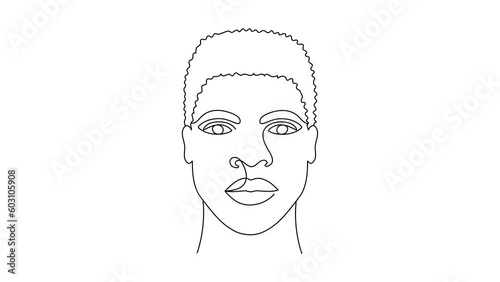 Face of an Afro American man in a modern minimalist one line style.