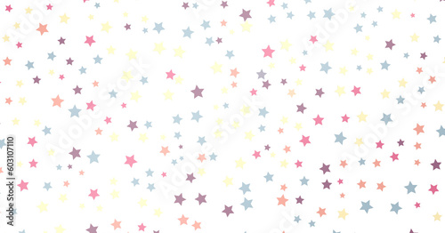 colorful Banner decoration. Festive border with falling glitter dust and stars.