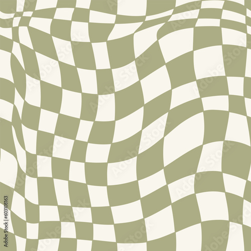 Groovy hippie 70s seamless pattern. Checkerboard, chessboard, mesh, waves pattern. Vector illustration in retro trippy 60s, 70s style. Y2k aesthetic.