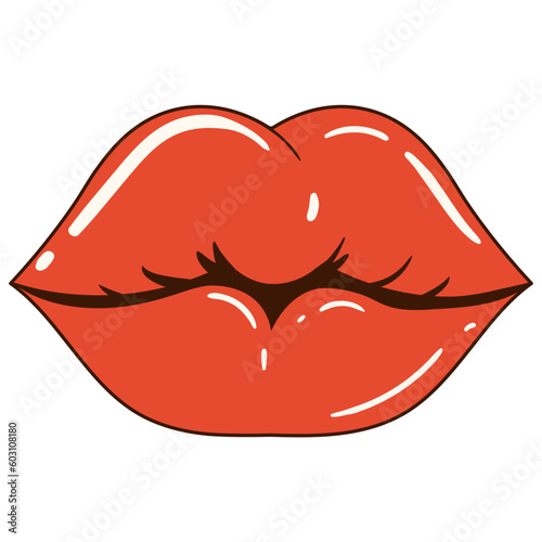 Red woman lips. Retro vector illustration.