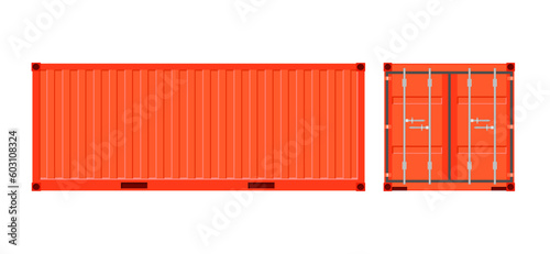 Orange shipping cargo container for transportation. Vector illustration in flat style. Isolated on white background.	
