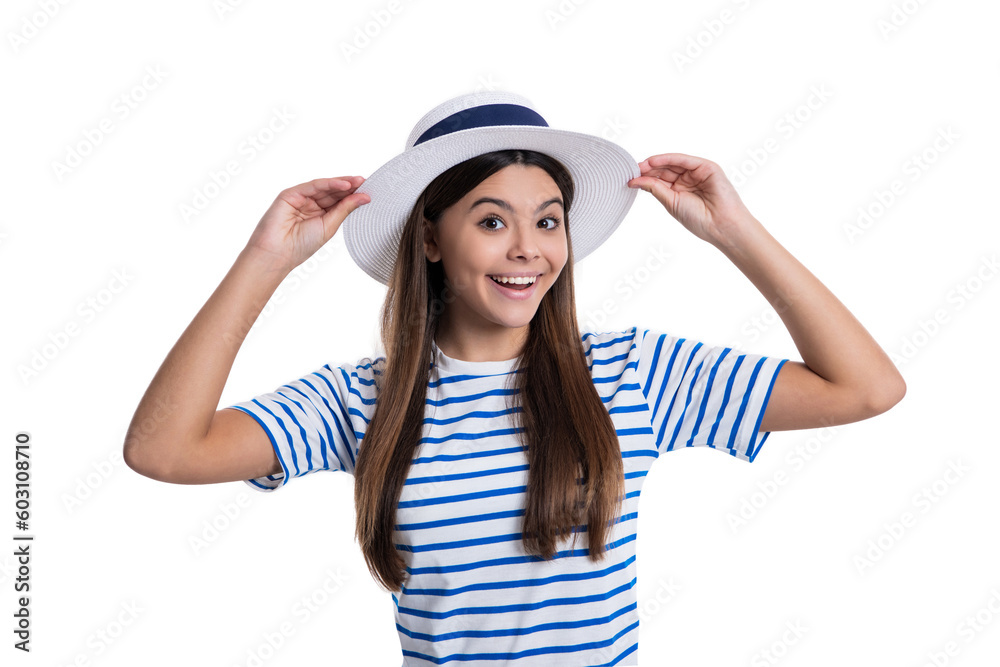 summer stylish surprised teen girl in studio. photo of summer stylish teen girl wearing hat. summer stylish surprised teen girl in studio. photo of summer stylish teen girl wearing hat.