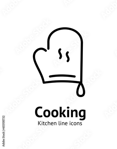 Kitchen Glove Sign Thin Line Icon Emblem Concept Oven Mitt or Potholder. Vector illustration of Kitchenware Utensil