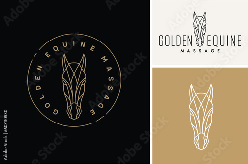 Artistic Line Art of Horse Head for Classic Golden Beauty Equine Farm Ranch Vintage Label Logo Design