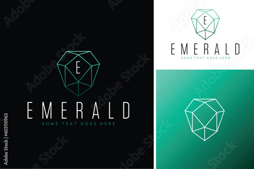 Line Art Luxury Polygon Diamond Crystal, Beauty Emerald Gemstone Jewel for Precious Jewelry Logo Design