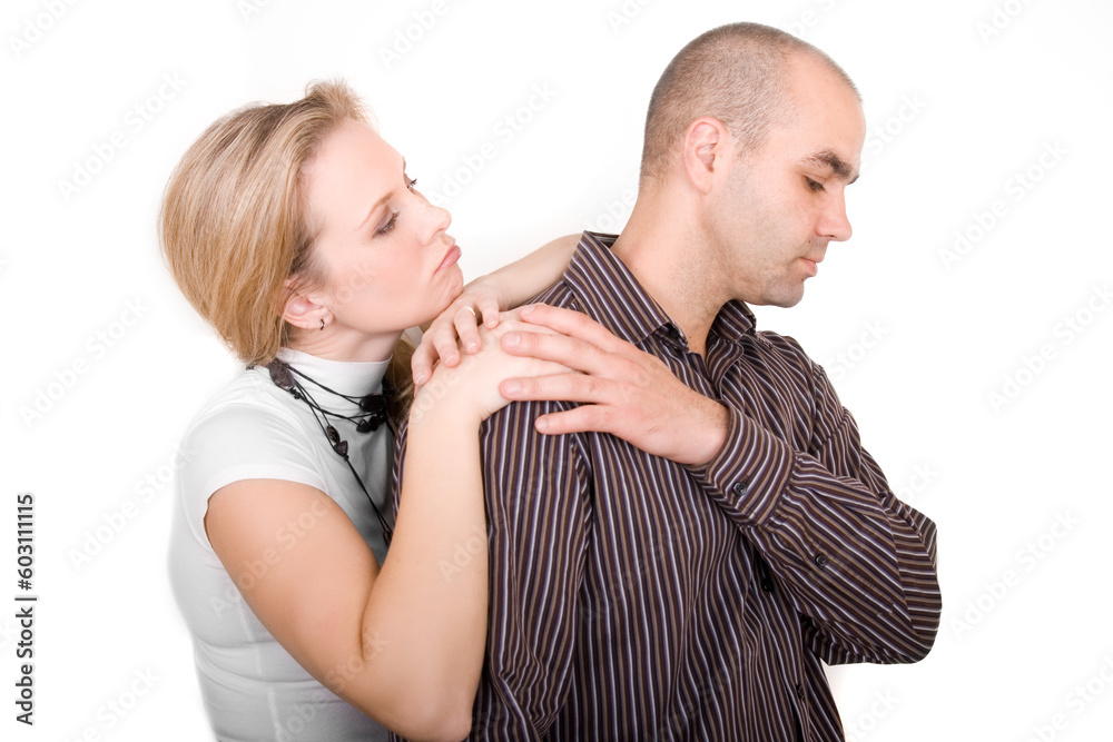 a sad family couple resolving their problems together a sad family couple resolving their problems together