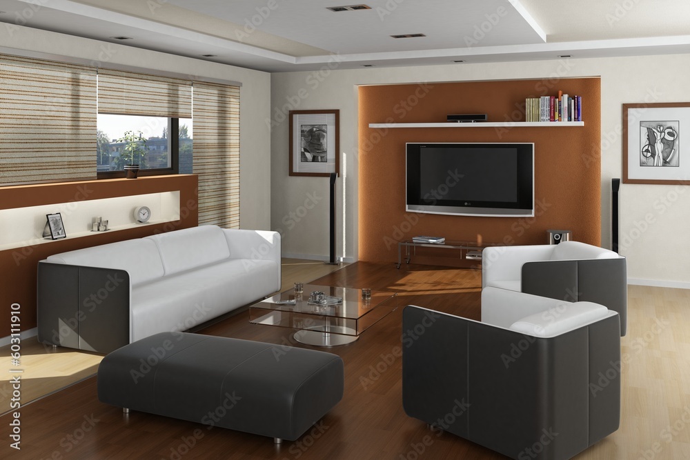 High resolution image interior. 3d illustration modern interior. Apartments