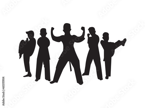 Karate kids vector design and illustration. Kids karate silhouette vector and martial  arts. Karate kids in kimonos in various poses and attacking positions.