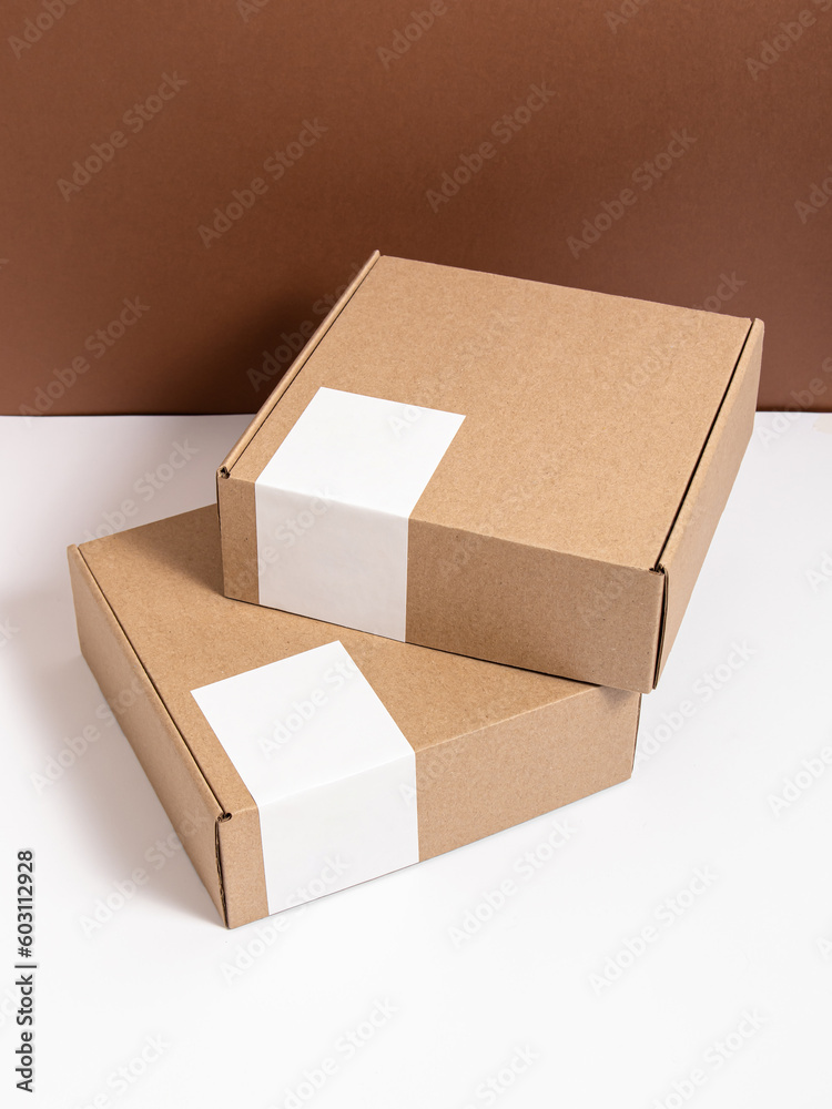 Two cardboard boxes. Mock up. Space for text Two cardboard boxes. Mock up. Space for text