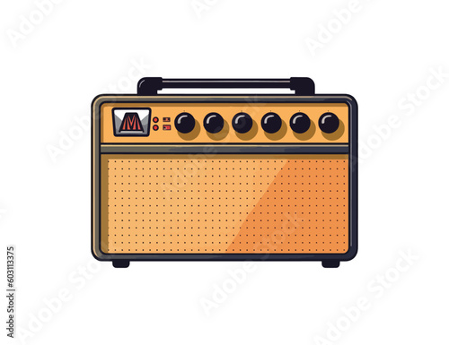 Guitar amp cartoon logo. Vector illustration.