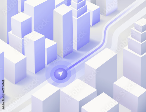 3D Dashboard theme creative infographic of city map navigation. Taxi service city map isometric view. GPS navigator