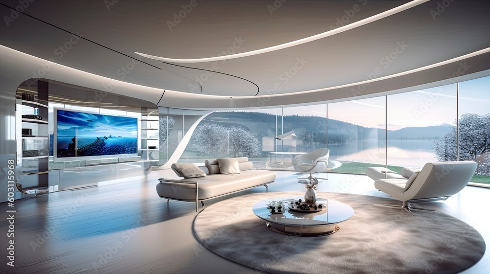 Expansive Elegance: Futuristic Home with Panoramic Living Area