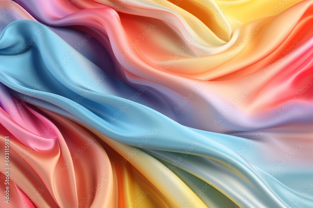 Fototapeta premium Rainbow Wavy Soft Satin Background for Creative Designs, Generative AI