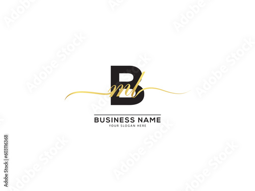 Handwriting Signature Bml Logo Letter, Golden Color Bml mbl Logo Icon For Your Luxury Product photo