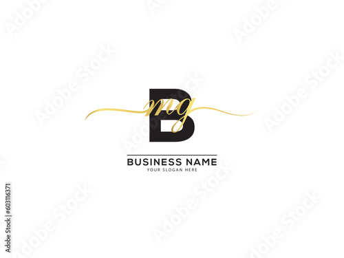 Handwriting Signature Bmg Logo Letter, Golden Color Bmg mbg Logo Icon For Your Luxury Product photo