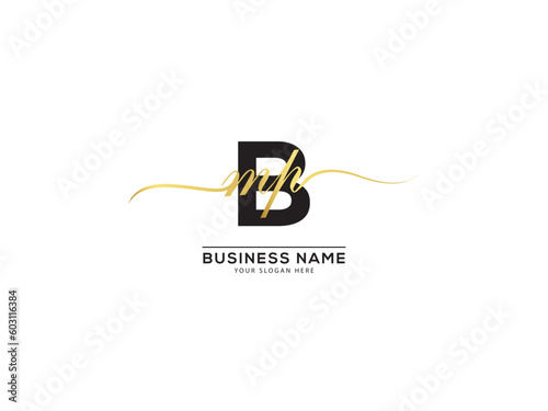 Handwriting Signature Bmp Logo Letter, Golden Color Bmp mbp Logo Icon For Your Luxury Product photo