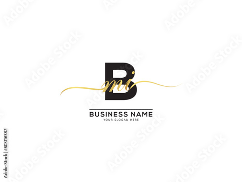 Handwriting Signature Bmi Logo Letter, Golden Color Bmi mbi Logo Icon For Your Luxury Product photo