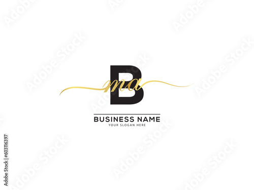 Handwriting Signature Bma Logo Letter, Golden Color Bma mba Logo Icon For Your Luxury Product