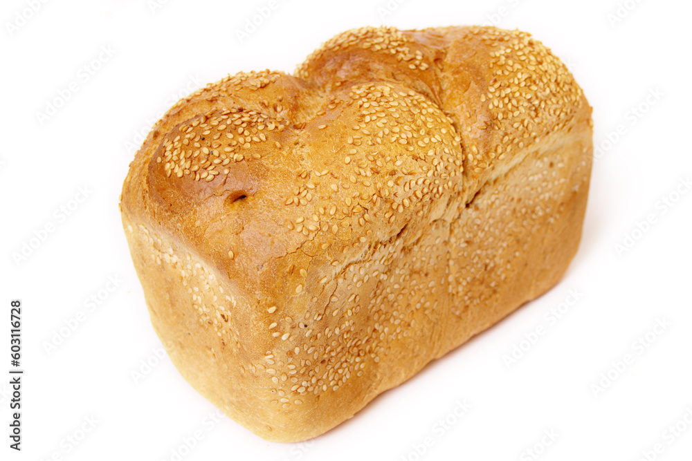 white bread with sesame on a white background
