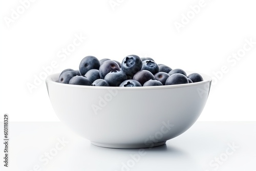 white bowl filled with fresh blueberries on a wooden table Generative AI