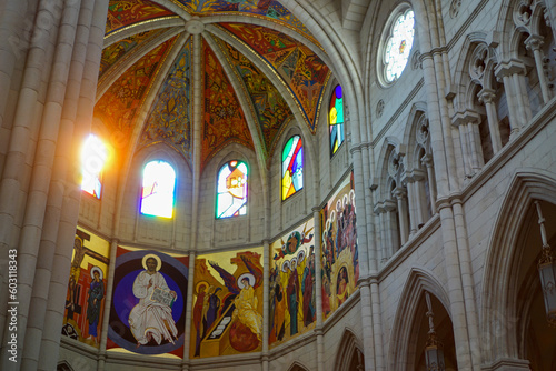 Interior shot of the Almudena Cathedral in Madrid, Spain