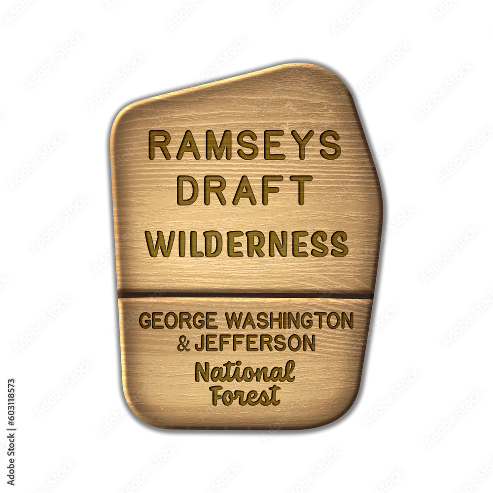 Ramseys Draft National Wilderness, George Washington & Jefferson National Forest Virginia wood sign illustration on transparent background