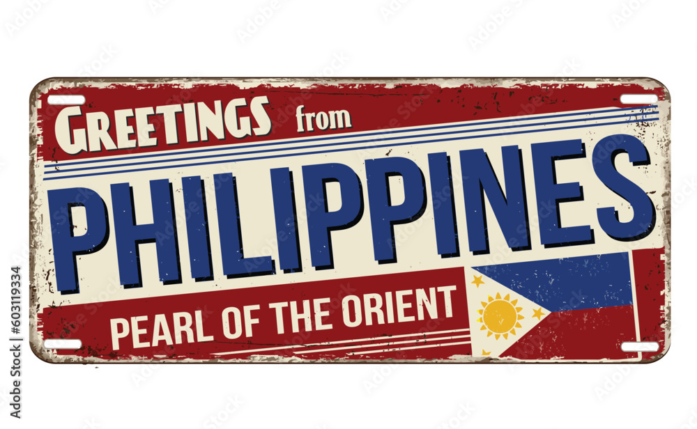 Greetings from Philippines vintage rusty metal sign