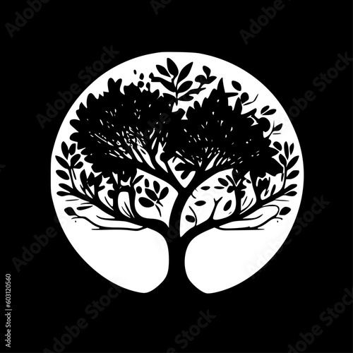 Tree of Life - Black and White Isolated Icon - Vector illustration