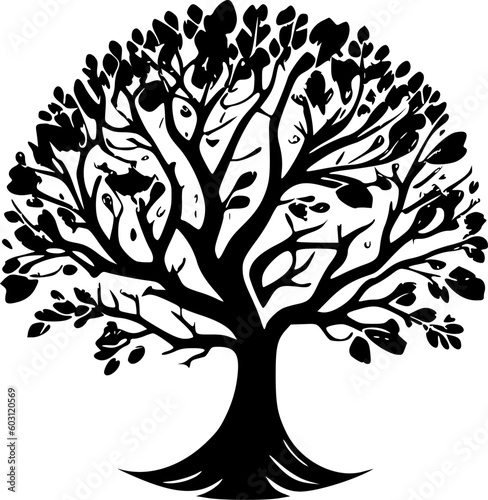 Tree of Life - Black and White Isolated Icon - Vector illustration