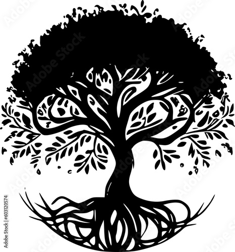 Tree of Life - Black and White Isolated Icon - Vector illustration