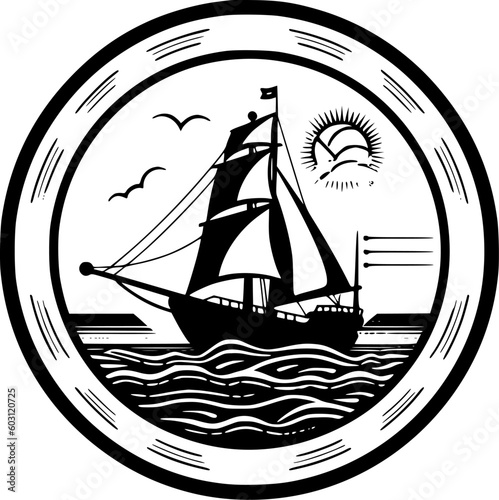 Nautical - Black and White Isolated Icon - Vector illustration