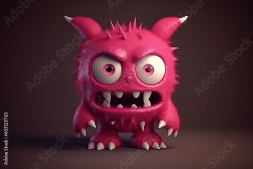 fierce pink monster with large eyes and sharp teeth Generative AI