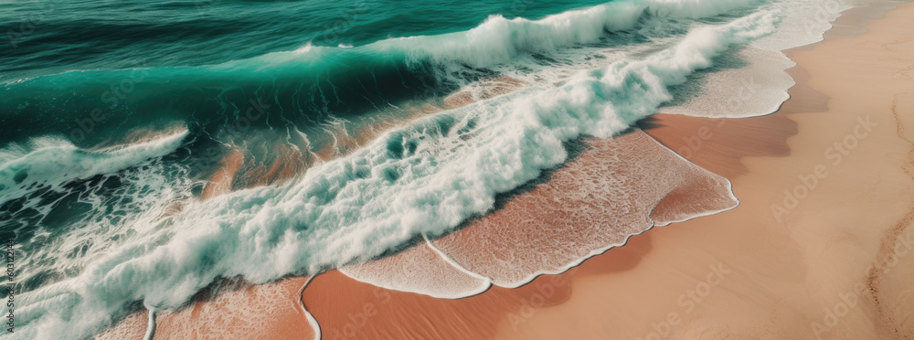 Top down shot of splashing white waves in the ocean. Generative AI