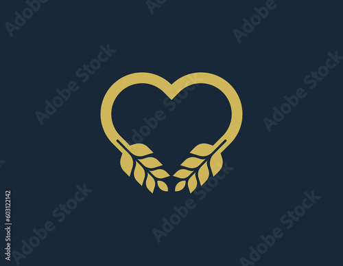 Heart Wheat Love Grain Logo Concept symbol icon sign Design Element. Meal, Bakery, Harvest, Food Logotype. Vector illustration logo template