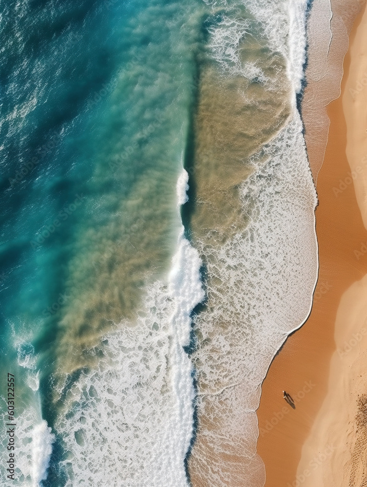 Ocean waves and sandy beach view. AI generated image. Ocean waves and sandy beach view. AI generated image.