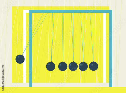 Newtons Cradle with Lemon Colored Background