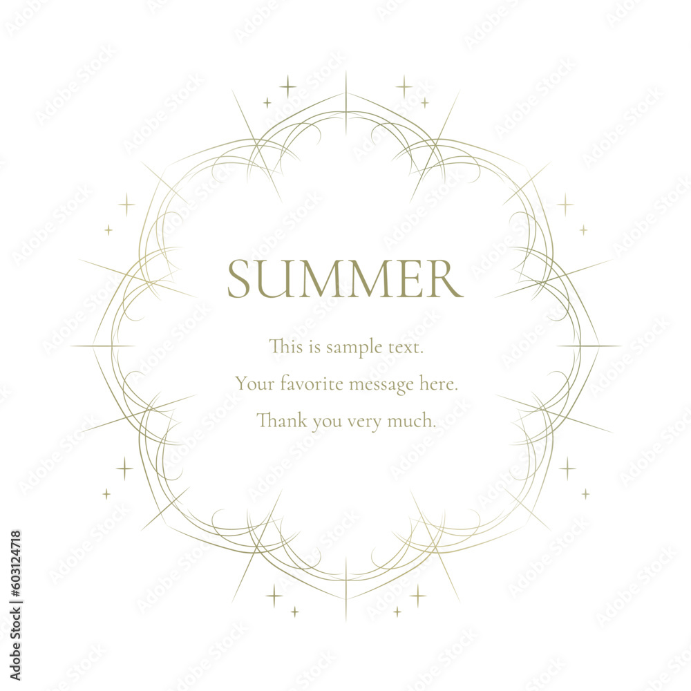 素材_フレーム_太陽と海と空をモチーフにした夏の飾り枠。ゴールドの高級感ある囲みのデザイン