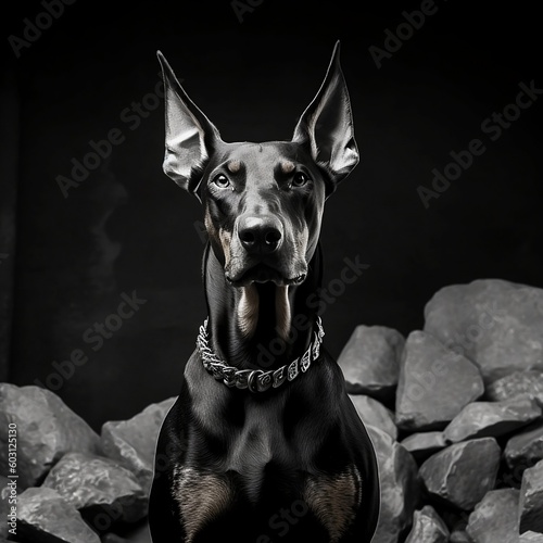 Striking Black and White High-Quality Doberman: An Elegant Canine Marvel