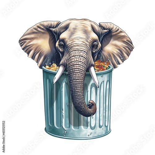 Whimsical Elephant in Trashcan: A Captivating Illustration of Conservation, Creativity, and Curiosity