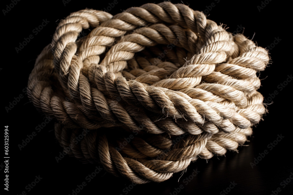 Knot on a rope, close-up. Problem concept. AI generated image.