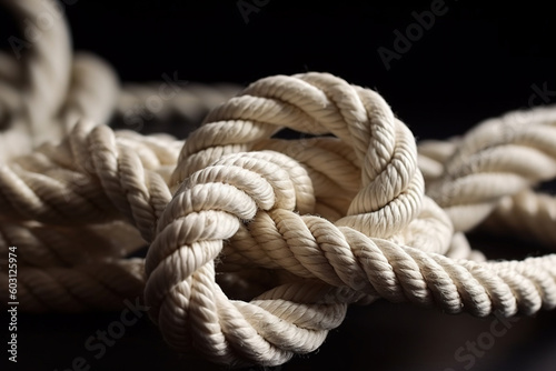 Knot on a rope, close-up. Problem concept. AI generated image.