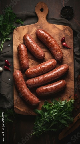 Delicious Kielbasa Meat Product Photorealistic Vertical Background. Savory Food, Gourmet Appetizer. Ai Generated Lifelike Background with Delicious Deli Kielbasa Meat Product. Generative AI