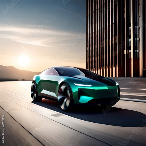 A futuristic electric car concept that combines sleek design with innovative technology. The car should be isolated on a white background © SayedAhammed