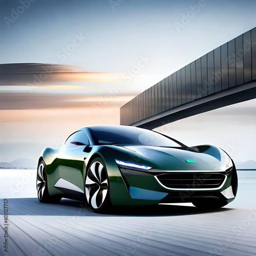Imagine an electric car that embodies sustainability and eco-consciousness. Generate an image of an EV car with unique features, such as solar panels or regenerative braking, against a white backgro © SayedAhammed