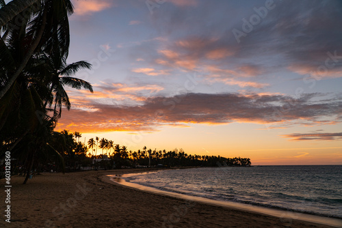 Beautiful sunset on the beach in Las Terrenas, Samana, Dominican Republic © Simona
