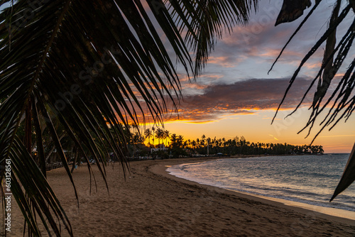 Fototapeta Naklejka Na Ścianę i Meble -  Beautiful sunset on the beach in Las Terrenas, Samana, Dominican Republic