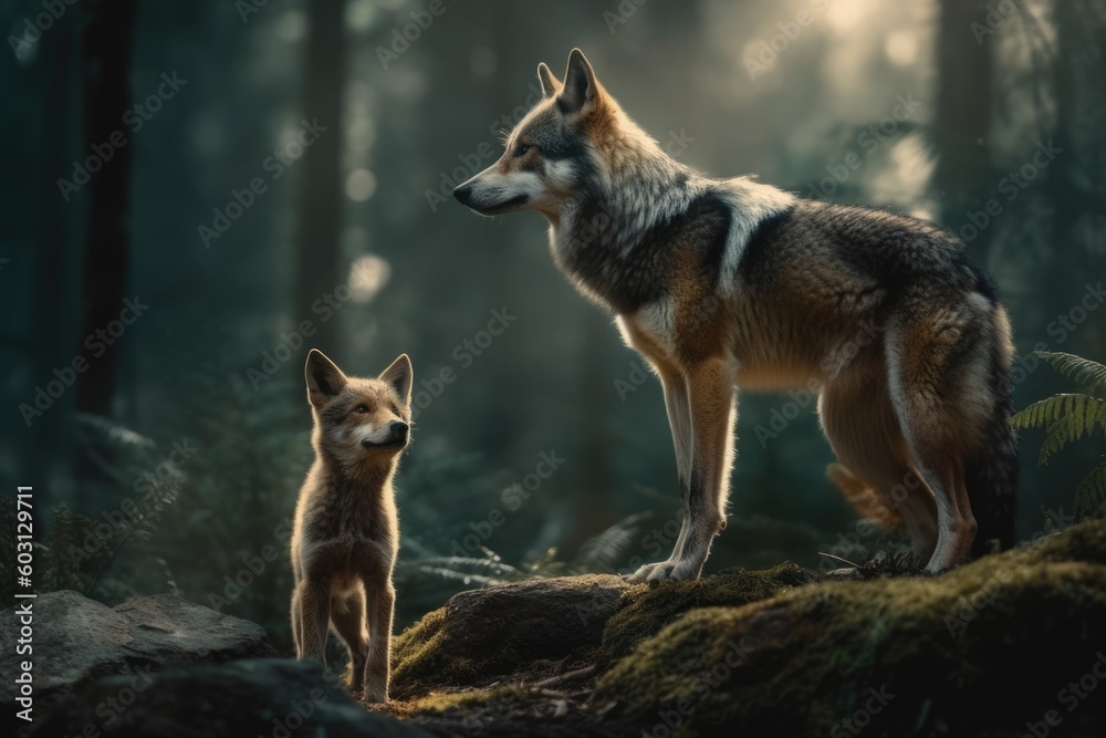 Wolf with cub Wolf with cub