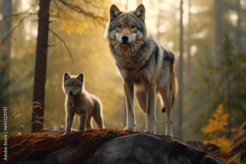 Wolf with cub